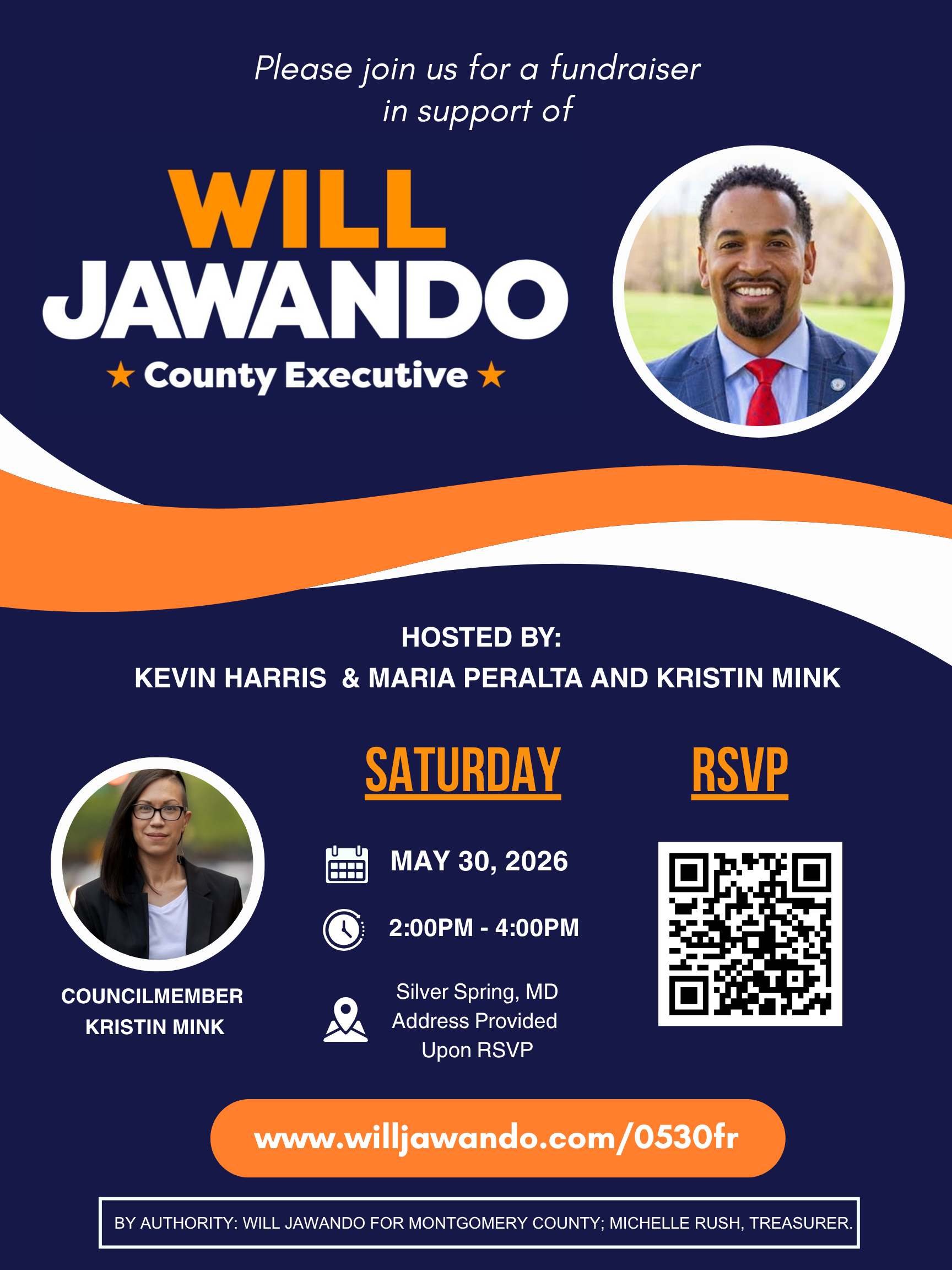 Meet & Greet Hosted by Kevin Harris & Maria Peralta and Councilmember Kristin Mink flyer