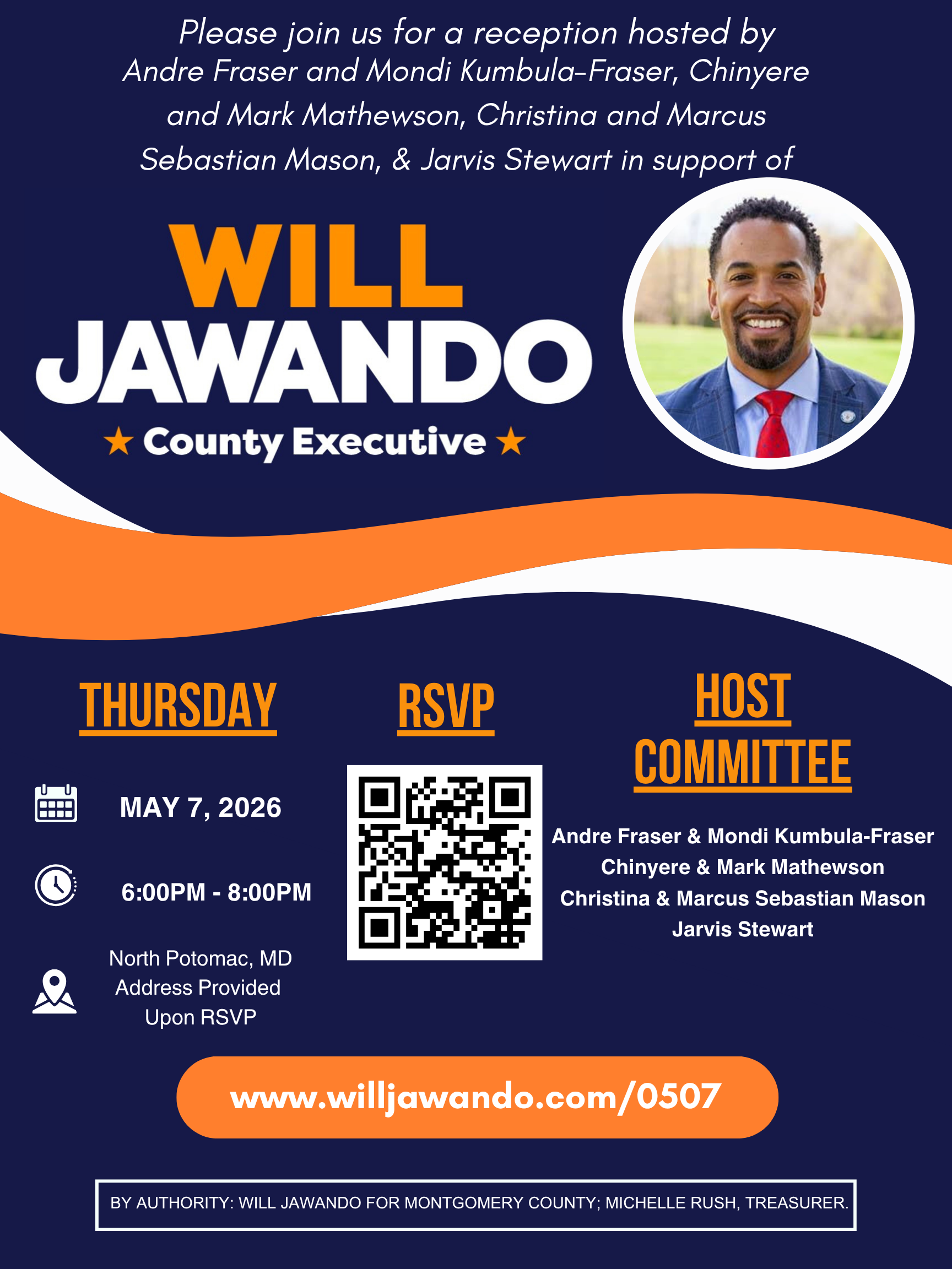 Reception for Will Jawando — North Potomac
