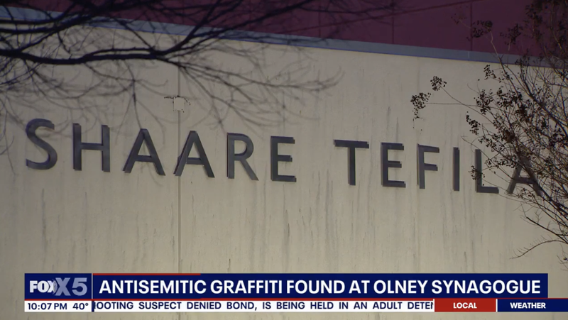 Fox5: Synagogue Vandalized with Antisemitic Graffiti in Montgomery County