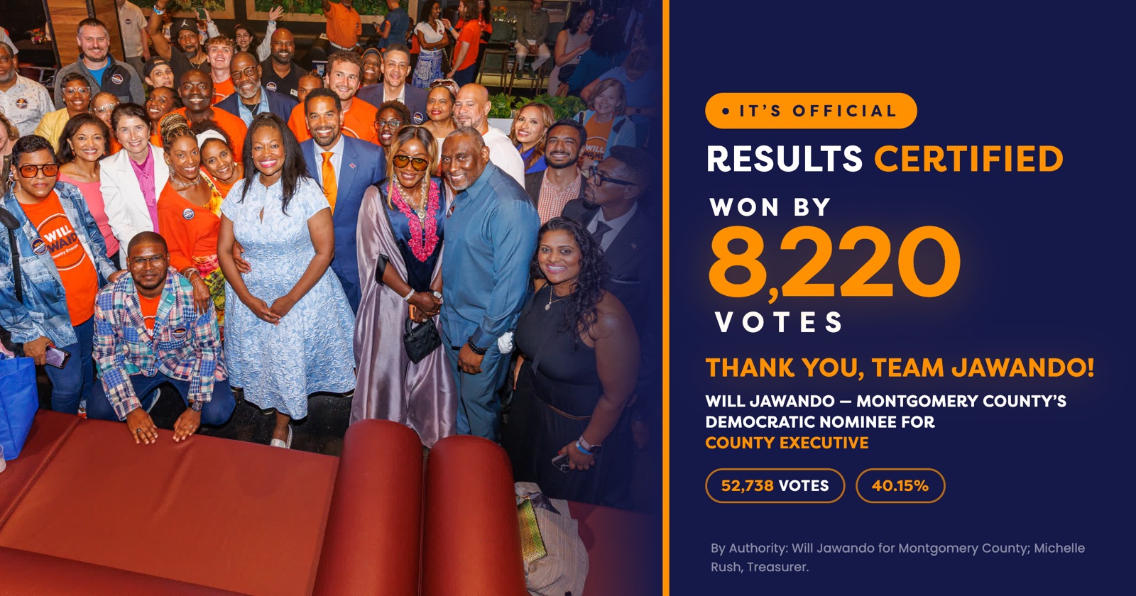 Will Jawando Certified as Democratic Nominee for Montgomery County Executive